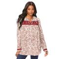 Plus Size Women's Printed Button-Down Top by Roaman's in Ivory Etched Flower (Size 14 W)