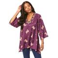 Plus Size Women's Embellished V-Neck Tunic. by Roaman's in Berry Gold Embellishment (Size 30 W)