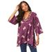Plus Size Women's Embellished V-Neck Tunic. by Roaman's in Berry Gold Embellishment (Size 30 W)