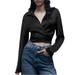 Zara Tops | New! Zara Black Satin Effect Long Sleeve V-Neck Wrap Around Crop Top Blouse Sz M | Color: Black | Size: M