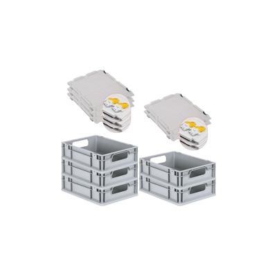 PROREGAL SuperSparSet 5x Eurobox NextGen Economy mit Scharnierdeckel & gelben Verschlüssen, Griffe offen, HxBxT 12x30x40cm, 11L, Eurobehälter Image