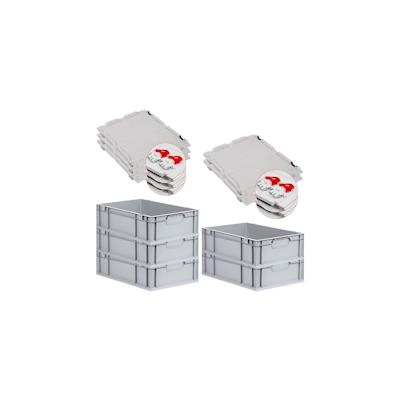 PROREGAL SuperSparSet 5x Eurobox NextGen Economy mit Scharnierdeckel & roten Verschlüssen, Griffe zu, HxBxT 17x40x60cm, 34L, Eurobehälter Image