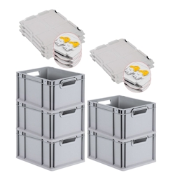 PROREGAL 5x Eurobox NextGen Grip mit Scharnierdeckel & gelben Verschlüssen | HxBxT 22x30x40cm | 20 Liter | Griffe offen | Glatter Boden Image