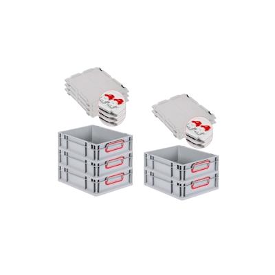 PROREGAL 5x Eurobox NextGen Color mit Scharnierdeckel & Verschlüssen | HxBxT 12x30x40cm | 11 Liter | Griffe rot geschlossen | Glatter Boden Image