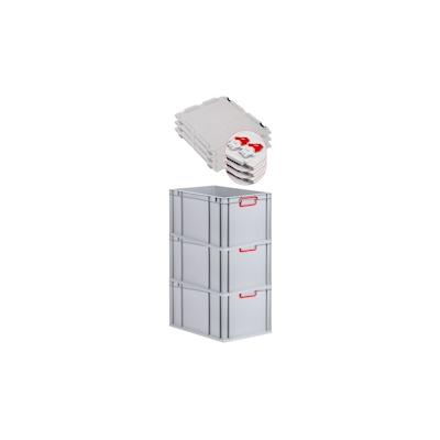 PROREGAL 3x Eurobox NextGen Color mit Scharnierdeckel & Verschlüssen | HxBxT 22x40x60cm | 65 Liter | Griffe rot geschlossen | Verstärkter Boden Image