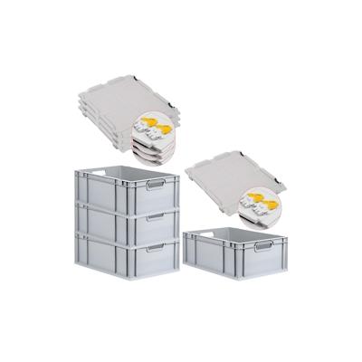 PROREGAL 4x Eurobox NextGen Grip mit Scharnierdeckel & gelben Verschlüssen | HxBxT 22x40x60cm | 44 Liter | Griffe offen | Verstärkter Boden Image