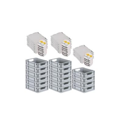 PROREGAL SuperSparSet 16x Eurobox NextGen Economy mit Scharnierdeckel & gelben Verschlüssen, Griffe offen, HxBxT 12x30x40cm, 11L, Eurobehälter Image