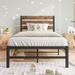 Twin Size Platform Bed Frame with Rustic Vintage Wood Headboard, Strong Metal Slats Support Mattress Foundation