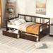 Twin Size Wood Daybed with 2 Storage Drawers and 3-Side Guardrail, Wood Kid's Bed with Wood Slats for Bedroom