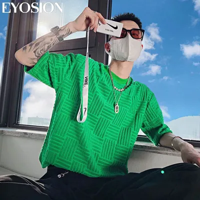 T-shirt de luxe pour hommes nouveau design vert tridimensionnel motif de serviette tissée