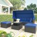 Outdoor Patio Rectangle Daybed with Retractable Canopy, Wicker Furniture Sectional Seating with Washable Cushions, Backyard