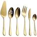 Mercer41 Stainless Steel Golden Titanium Plated Flatware Serving Set 6 Pieces, 5 Serving Pieces Of 45 Pieces Flatware w/ 1 Cake Server | Wayfair