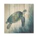 Bay Isle Home™ Watercolor Turtle Swimming III - Animals Turtle Wood Wall Art - Natural Pine Wood in Blue/Brown/White | 16 H x 16 W x 1 D in | Wayfair