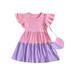 Thaisu Little Kids Girls Princess Ruffles Sleeve Party A-Line Sundress Casual Midi Dress+Crossbody Bag