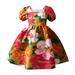 IROINNID Toddler Girl s Short Sleeve A-line Strapless Dress Flowy Print Square Neck Retro Dress 1-6Years