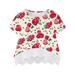 DTBPRQ Girls Lace Sleeve T-Shirts Short Sleeve with Cold Shoulder Ruffle Hem Blouse Cute Floral Print Tee Tops