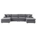 Modular Lounge Sectional Deep Sofa Set Sunbrella Grey Gray Fabric Modern Contemporary Outdoor Patio Balcony Cafe Bistro Garden Furniture Hotel Hospitality