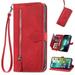 K-Lion for Samsung Galaxy A13 5G Samsung Galaxy A13 5G Wallet Case for Women Men Durable Embossed PU Leather Magnetic Flip Zipper Card Holder Phone Case with Wristlet Strap Red