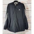 Adidas Jackets & Coats | Adidas Mens Black Jacket Coat Sz Large Hood Zip White Three Stripe Windbreaker | Color: Black | Size: L