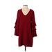 Charles Henry Casual Dress - Shift V Neck 3/4 sleeves: Red Print Dresses - Women's Size Small