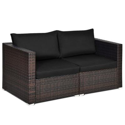 Costway 2PCS Patio Rattan Sectional Conversation Sofa Set-Black