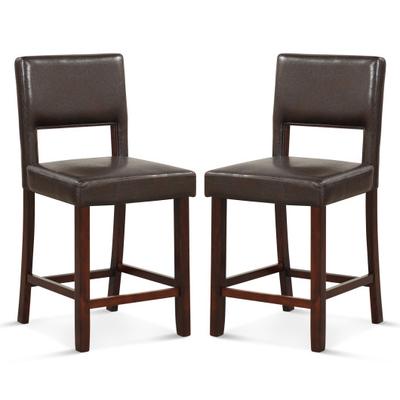 Costway 2 Piece Bar Chair Set with Hollowed Back and Rubber Wood Legs-Brown