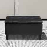 Wildon Home® Clothilde 33.86" Wide Faux Leather Tufted Rectangle Storage Ottoman Faux Leather in Black | 18.1 H x 33.86 W x 26 D in | Wayfair