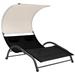 vidaXL Double Sun Lounger with Canopy Textilene Black - 74.8" x 53.9" x 62.2"