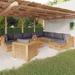 vidaXL 3 Piece Patio Lounge Set with Cushions Solid Wood Teak - 27.4" x 27.4" x 23.6"