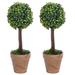 Artificial Topiary Tree 2 pcs Faux Boxwood with Pots Ball Shaped Green 13"