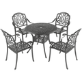 5pcs Outdoor Dining Table Set with Cast Aluminum Terrace Furniture Including 1 Round Table and 4 Chairs with Umbrella Holes Used for Courtyard Gardens and Lawns