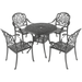 5pcs Outdoor Dining Table Set with Cast Aluminum Terrace Furniture Including 1 Round Table and 4 Chairs with Umbrella Holes Used for Courtyard Gardens and Lawns