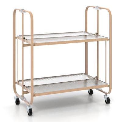 Costway 2-Tier Mobile Serving Cart with Tempered Glass Shelf-Golden