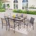 Patio Dining Set 7-Piece Metal Wood-look Geometric Rectangle Table and 6 Textilene Chairs