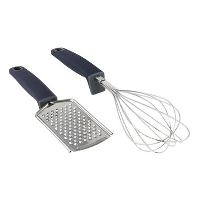 2 Piece Stainless Steel Grater and Whisk Set in Navy Blue