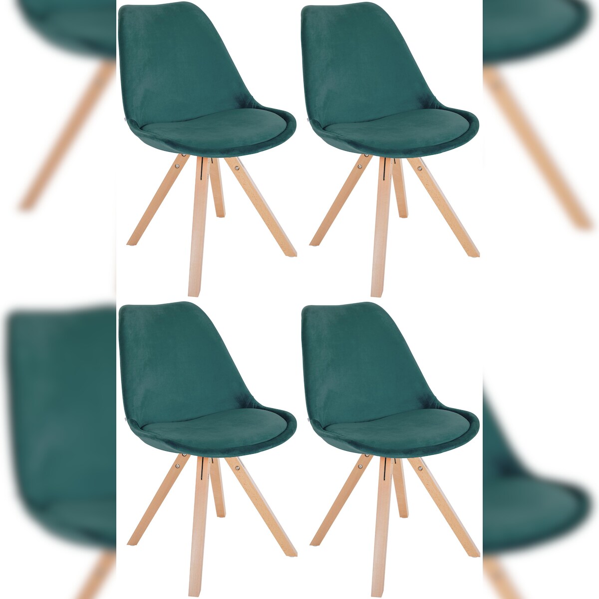 CLP 4er Set Stühle Sofia Samt grün/natura (eckig) Image