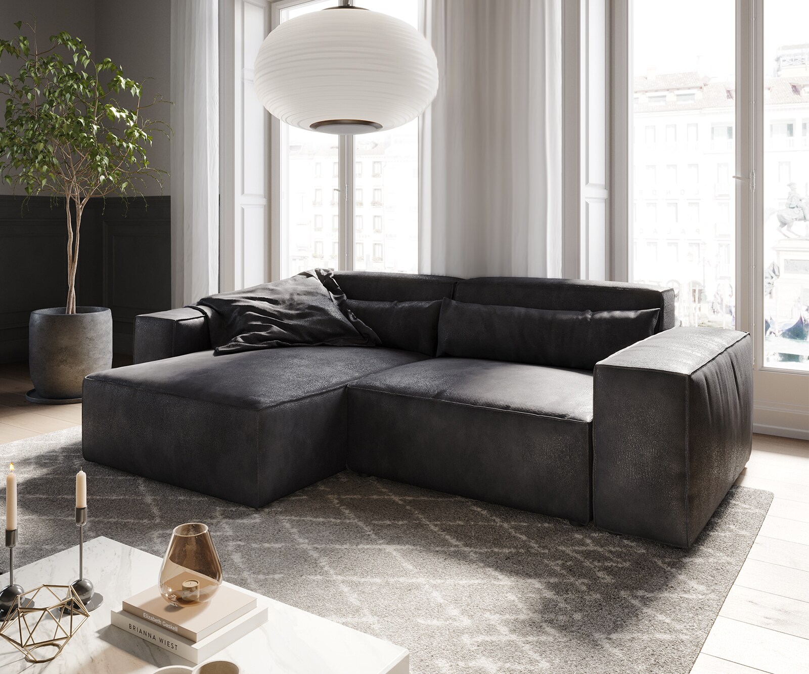 DELIFE Ecksofa Sirpio 230x150 cm Lederimitat Vintage Anthrazit Recamiere variabel, Ecksofas Image