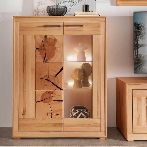 Wohnzimmer Vitrinenschrank massiv aus Kernbuche 135 cm hoch