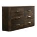 Transitional Style 6 Drawer Wooden Dresser with Plinth Base, Brown
