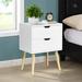 Stylish White Side Table with 2 Drawers and Rubber Wood Legs Easy Pull-Out Easy to Assemble Suitable for Rooms and Living Rooms