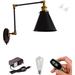 FSLiving Rechargeable Battery Operated Wall Sconce Dimmable Wireless Black Metal Adjustable Angle Retro Wall Luminaire Lighting Fixture Nightstand Lamp Corner Accent Lighting - 1 Light