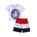 4th of July Independence Day Toddler Baby Boys Summer Clothes Outfits Short Sleeve Eagle Print T-shirt with Striped Shorts