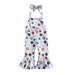 Suanret Toddler Kids Girls Suspenders Jumpsuit Set Summer Floral Sleeveless Romper Flare Pants + Stretch Headband Blue 18-24 Months