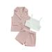 Suanret 3Pcs Little Girls Summer Vest Shorts Outfits Sleeveless Blazer + Cami Tops + Shorts Set Kids Suits Pink 5-6 Years