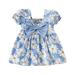 Newborn Baby Girls Bowknot Princess Dresses Floral Print Short Sleeve A-line Dress Sundress Birthday Party Formal Dress