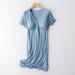 Miluxas Women 3 in 1 Delivery/Labor/Maternity/Nursing Nightgown Short Sleeve Pleated Breastfeeding Sleep Dress Clearance Blue 8(L)