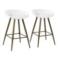 HouseInBox 25 Counter Height Stools Set Of 2 with Low Back Retro Design Metal Round Seat Stool for Kitchen Island Easy to Assemble White Seat with Brown Leg