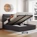 Walker Edison Upholstered Platform Bed w/ A Hydraulic Storage System Upholstered, Wood in Gray | Queen | Wayfair XD-266