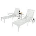 Cast Aluminum Outdoor Chaise Lounge Chair with Wheels Tanning Chair Outdoor Reclining Chair Pool Chairs with 3-Position Adjustable Backrest White 75.98 x 25.39 x 36.61