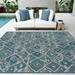 HR Diamond & Moroccan Pattern Outdoor Rug Waterproof Mold/Stain/Fade-Resistant Blue/Sand Color